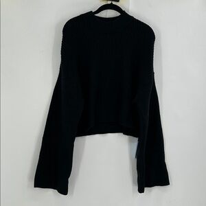 CUPSHE Wide Sleeve Mockneck Cropped Sweater Black Size Large NWT